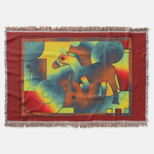 Abstrakt ART - A HORSE - blå röd gult Filt (Framsidan)