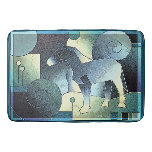 Abstrakt ART - A HORSE - blue sand Badrumsmatta (Framsidan)