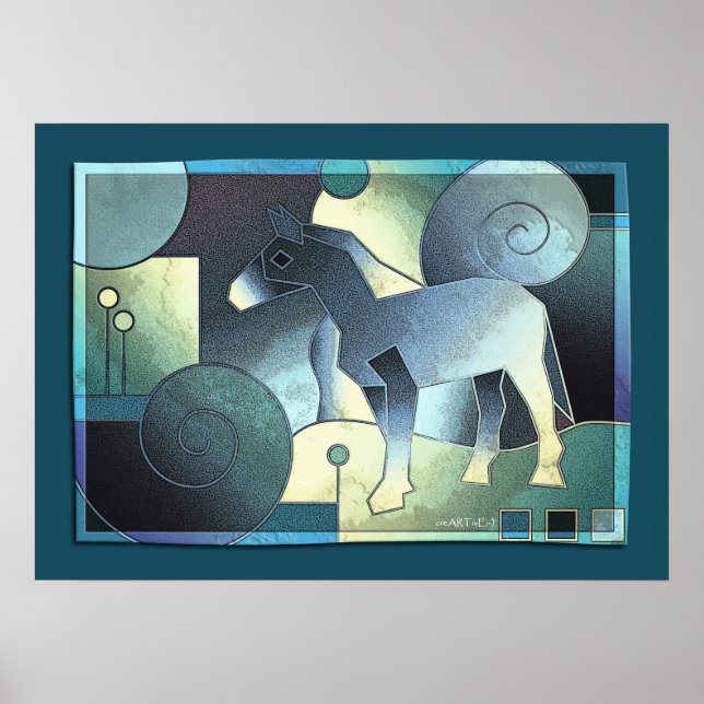 Abstrakt ART - A HORSE - blue sand Poster (Framsidan)