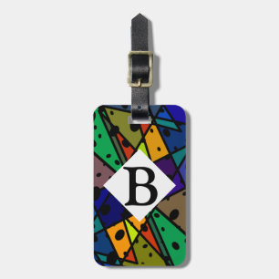 abstrakt art bagagemärke färgstark design bagagebricka