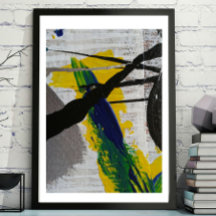 Abstrakt Art Black Gult Blue Grått Painting