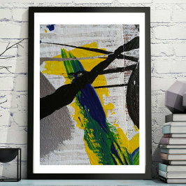Abstrakt Art Black Gult Blue Grått Painting Poster