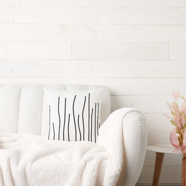 Abstrakt Art Black on White Linjer Minimalism Kudde (Soffa)
