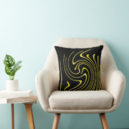 Abstrakt Art Black White Gult Linjer Minimalism Kudde