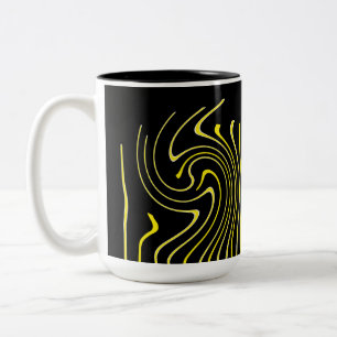 Abstrakt Art Black White Gult Linjer Minimalism Två-Tonad Mugg