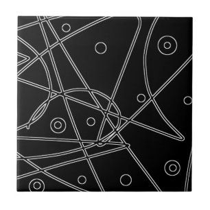 Abstrakt Art Black White Linjer Circles Minimalism Kakelplatta