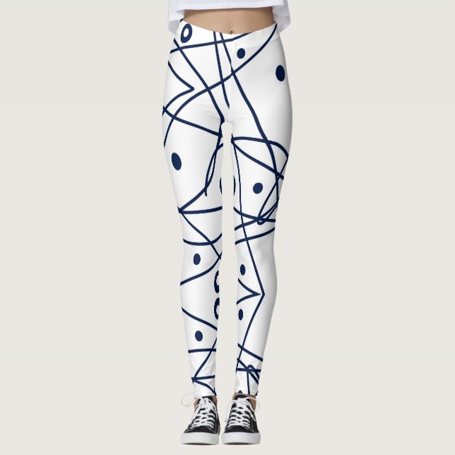 Abstrakt Art Black White Linjer Circles Minimalism Leggings (Framsida)
