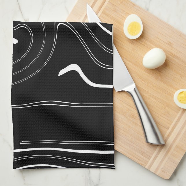 Abstrakt Art Black White Linjer Twirl-minimalism Kökshandduk (Vikt i Fjärdedel)