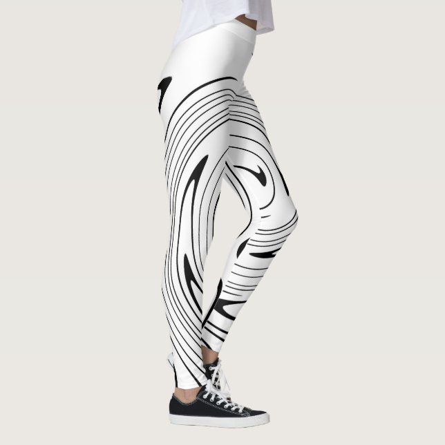 Abstrakt Art Black White Linjer Twirl-minimalism Leggings (Höger)