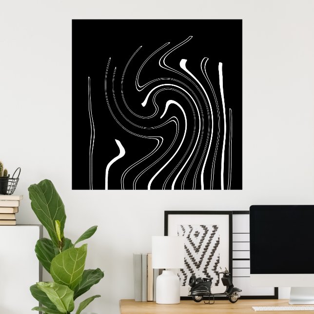 Abstrakt Art Black White Linjer Twirl Minimalism P Poster (Hemmakontoret)