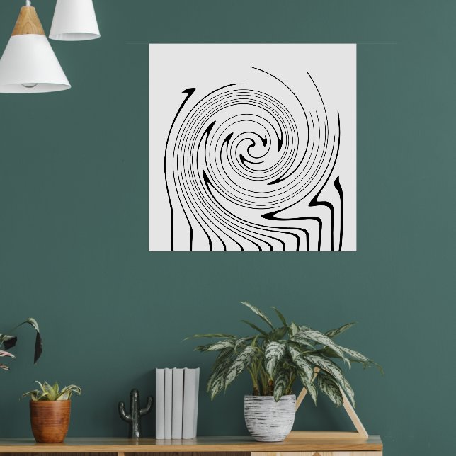 Abstrakt Art Black White Linjer Twirl-minimalism Poster (Vardagsrum 1)