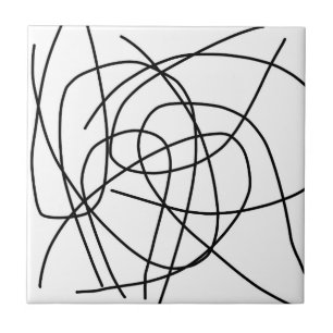 Abstrakt Art Black White Teckning Linjer - minimal Kakelplatta