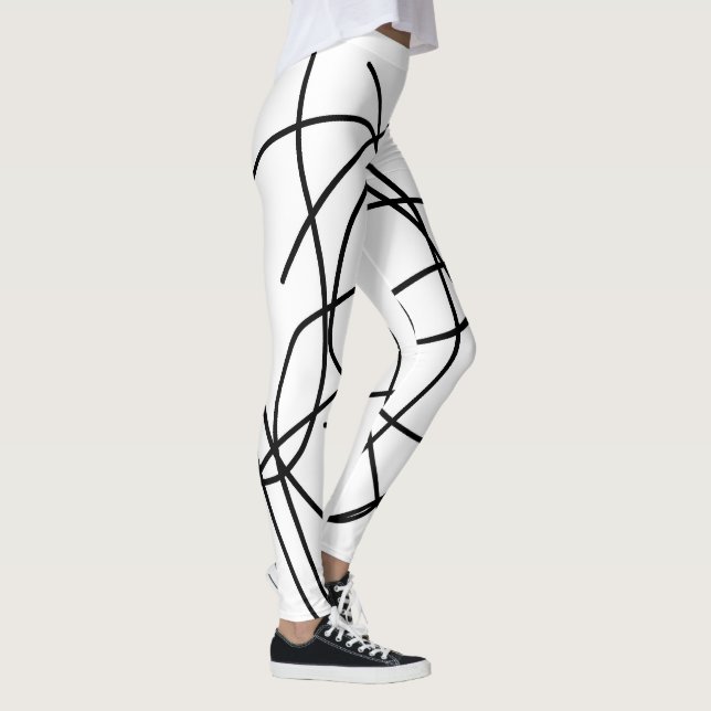 Abstrakt Art Black White Teckning Linjer - minimal Leggings (Höger)