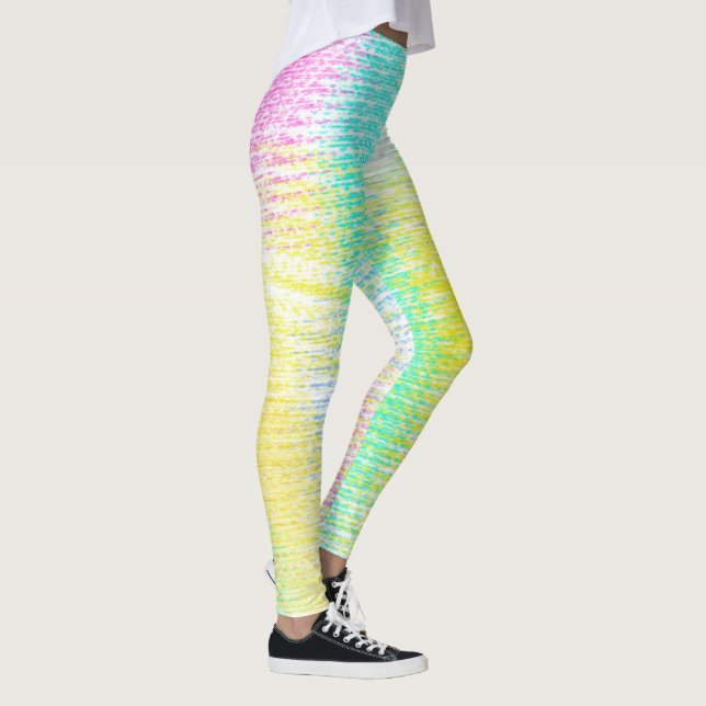 Abstrakt Art Blek Pastel Turcos Rosa Gult Leggings (Höger)