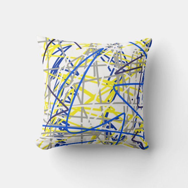 Abstrakt Art Blue Grått Gult Cushion Dekorativ kud Kudde (Framsida)