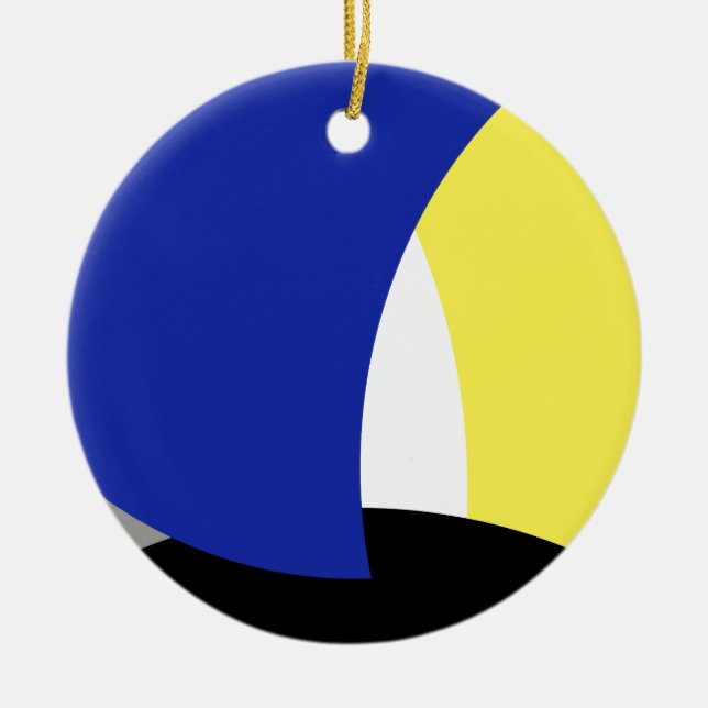 Abstrakt Art Blue-Gult Julgransprydnad Keramik (Framsidan)