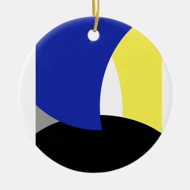 Abstrakt Art Blue-Gult Julgransprydnad Keramik (Framsidan)