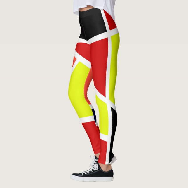 Abstrakt Art Blue Gult Red Minimalism Leggings (Vänster)