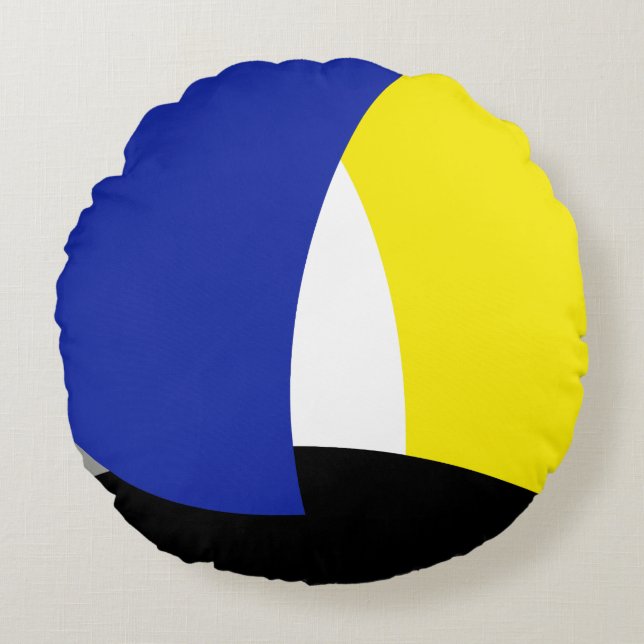 Abstrakt Art Blue-Gult Rund Kudde (Framsidan)