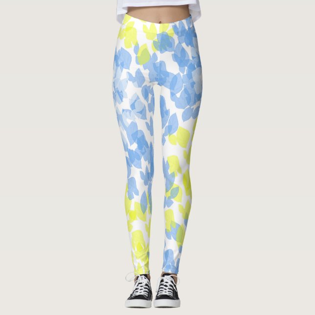 Abstrakt Art Blue Gult White Minimalism Leggings (Framsida)