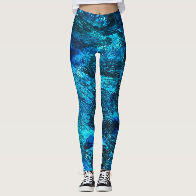 Abstrakt Art Blue Leggings (Framsida)