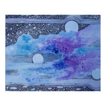 Abstrakt Art Blue Måne Rosa och Grått Poster