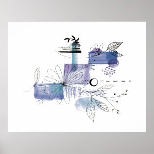 Abstrakt Art Blue och Grått Fog Poster
