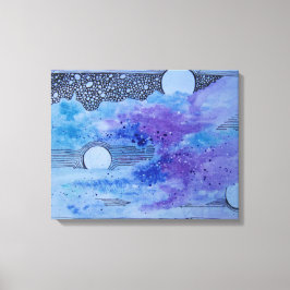 Abstrakt Art Blue Rosa och Grått Planet Space Canvastryck