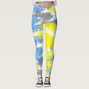 Abstrakt Art Blue White Gult Grått Minimalism Leggings