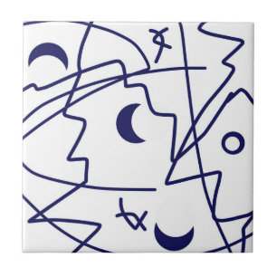 Abstrakt Art Blue White Line Circles Minimalism Kakelplatta