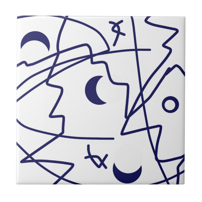 Abstrakt Art Blue White Line Circles Minimalism Kakelplatta (Framsidan)