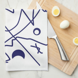 Abstrakt Art Blue White Line Circles Minimalism Kökshandduk