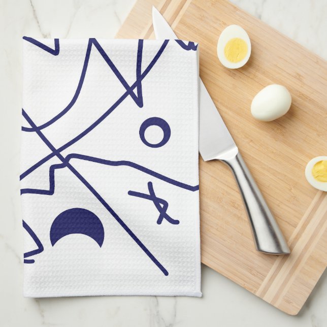 Abstrakt Art Blue White Line Circles Minimalism Kökshandduk (Vikt i Fjärdedel)