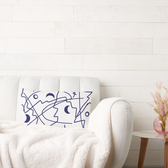 Abstrakt Art Blue White Line Circles Minimalism Lumbarkudde (Soffa)