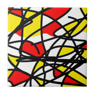 Abstrakt Art Bold Bright Lycklig Gult Red Kakelplatta