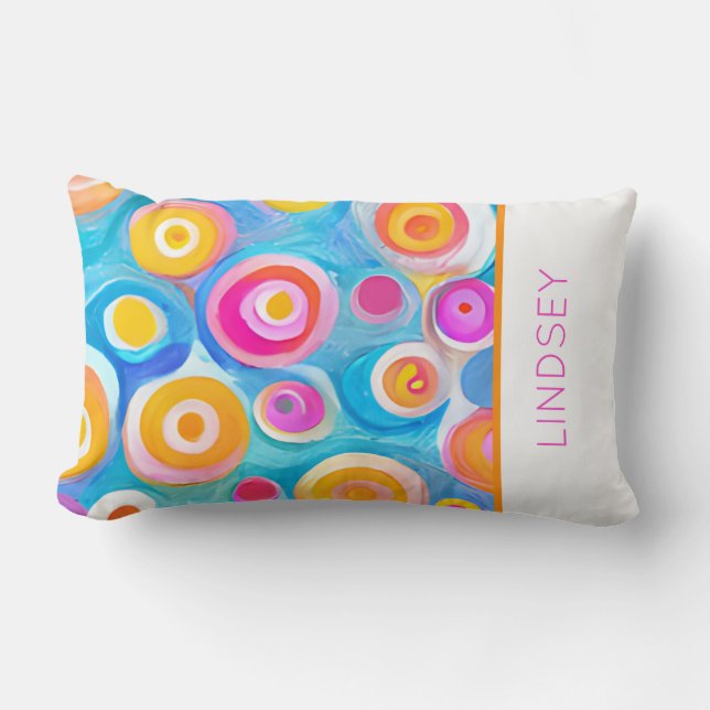 Abstrakt Art Circles Ljusa färger Modern NAMN Roli Lumbarkudde (Framsida)