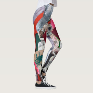 Abstrakt Art Collage Hand-målad Leggings