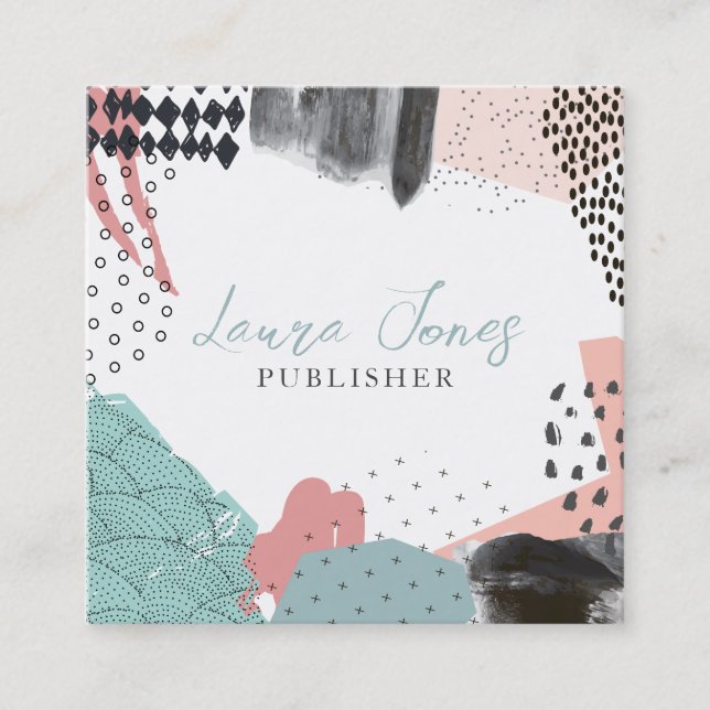 Abstrakt Art Collage Publisher Writer Square Tidsbeställning Kort (Framsida)