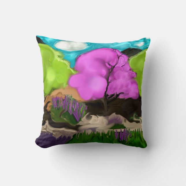 Abstrakt Art Cotton Candy Träd Kudde (Framsida)