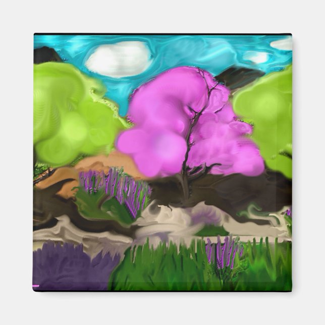 Abstrakt Art Cotton Candy Träd Magnet (Framsidan)