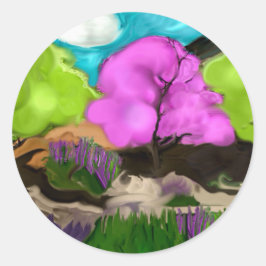 Abstrakt Art Cotton Candy Träd Runt Klistermärke