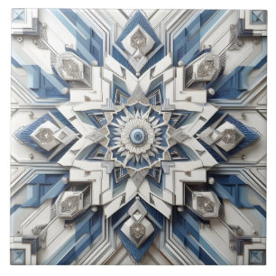 Abstrakt Art Deco All Grått Dusty Blue Benvit Kakelplatta