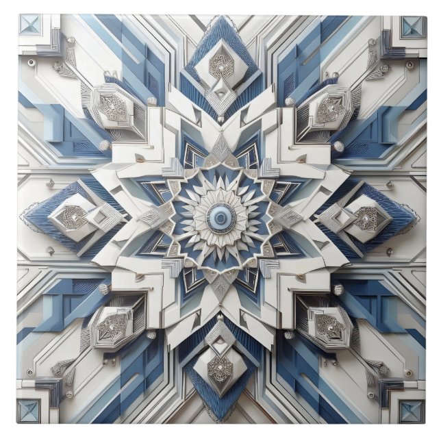 Abstrakt Art Deco All Grått Dusty Blue Benvit Kakelplatta (Framsidan)