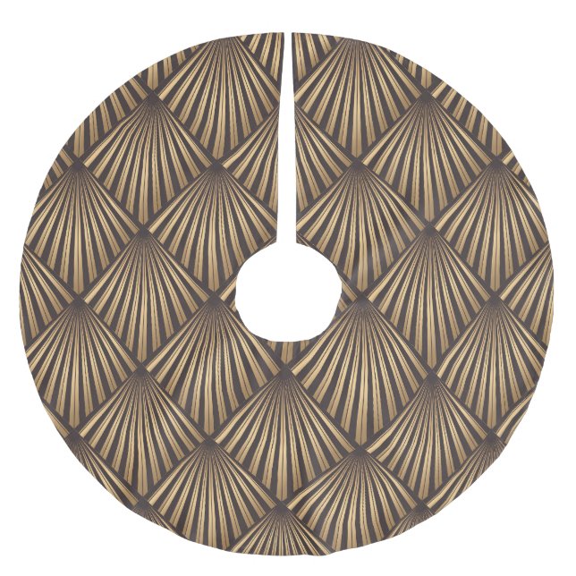 Abstrakt Art Deco: Guld Elegance. Julgransmatta Borstad Polyester (Framsidan)