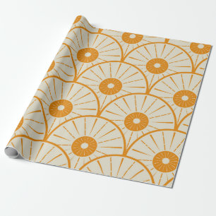 Abstrakt Art Deco Sol Mönster Orange Presentpapper