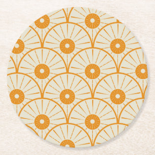 Abstrakt Art Deco Sol Mönster Orange Underlägg Papper Rund