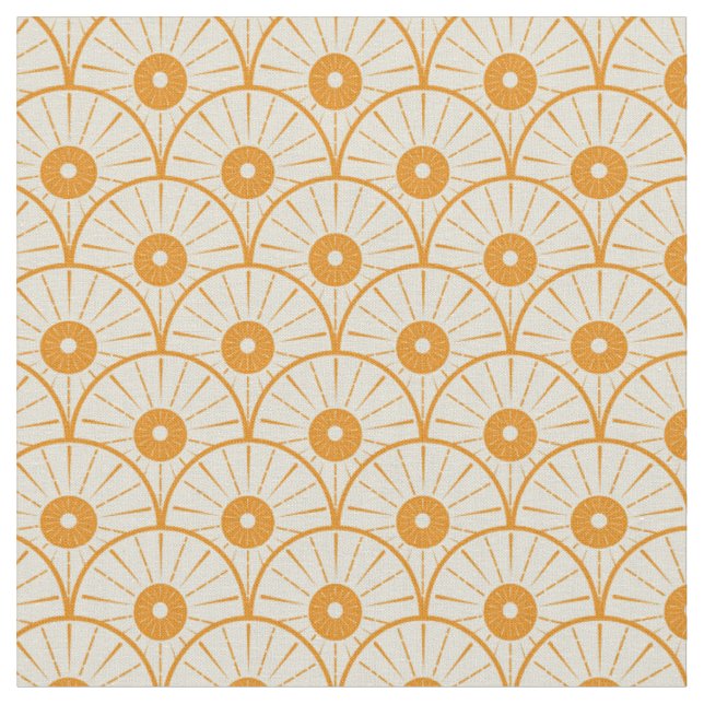Abstrakt Art Deco solmönster Orange Tyg (Närbild)
