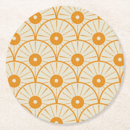 Abstrakt Art Deco solmönster Orange Underlägg Papper Rund