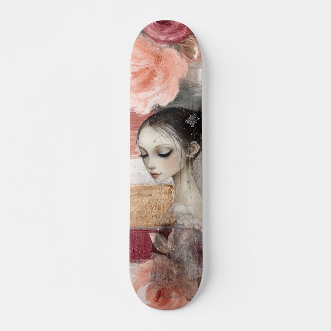 Abstrakt Art Distress Grunge Girl MixMedia Mini Skateboard Bräda 18,5 Cm (Framsida)