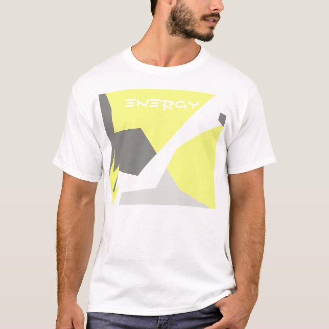 Abstrakt Art Energy Gult Grått T Shirt (Framsida)